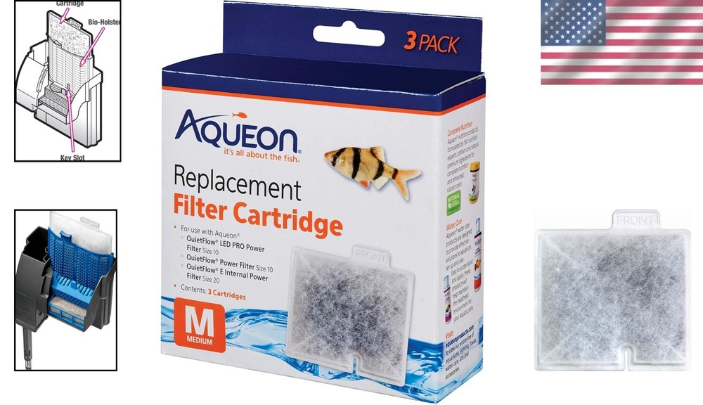 Easy Install Medium Replacement Filter Cartridges - 3 Pack for Fish & Reptiles