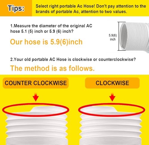 Portable Air Conditioner Hose, 5.9" Diameter Anti-Clockwise Thread, Universal