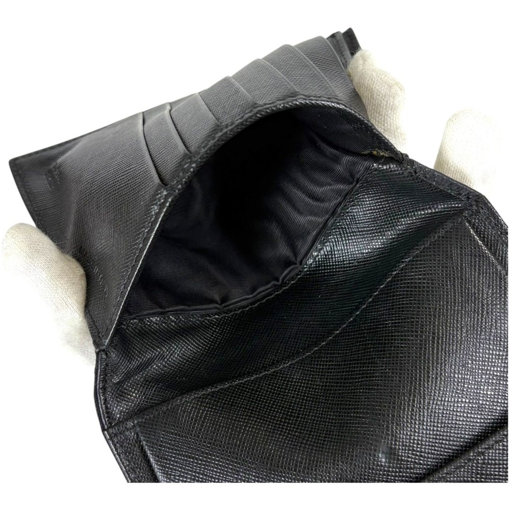 PRADA Triangle Logo Tri-Fold Wallet Compact Wallet Black Tessuto Nylon