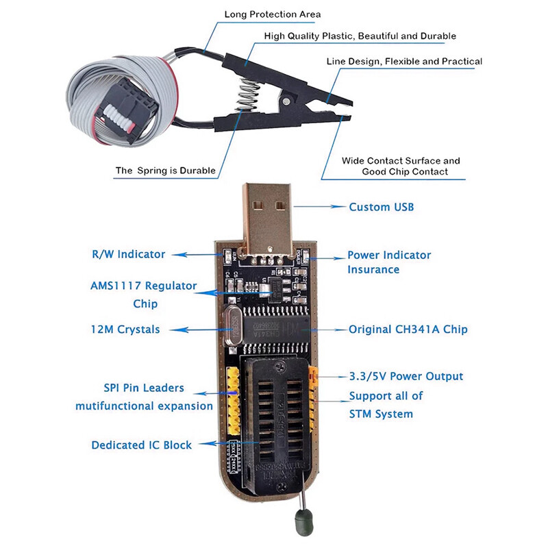 CH341A USB Programmer SOP8 Compatible with for EEPROM Programmer 24 25 Series