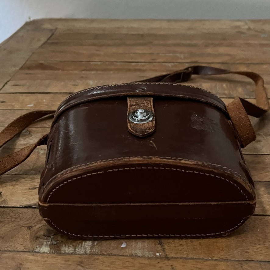 Vintage Brown Leather Binocular Case Red Lining & Leather Strap