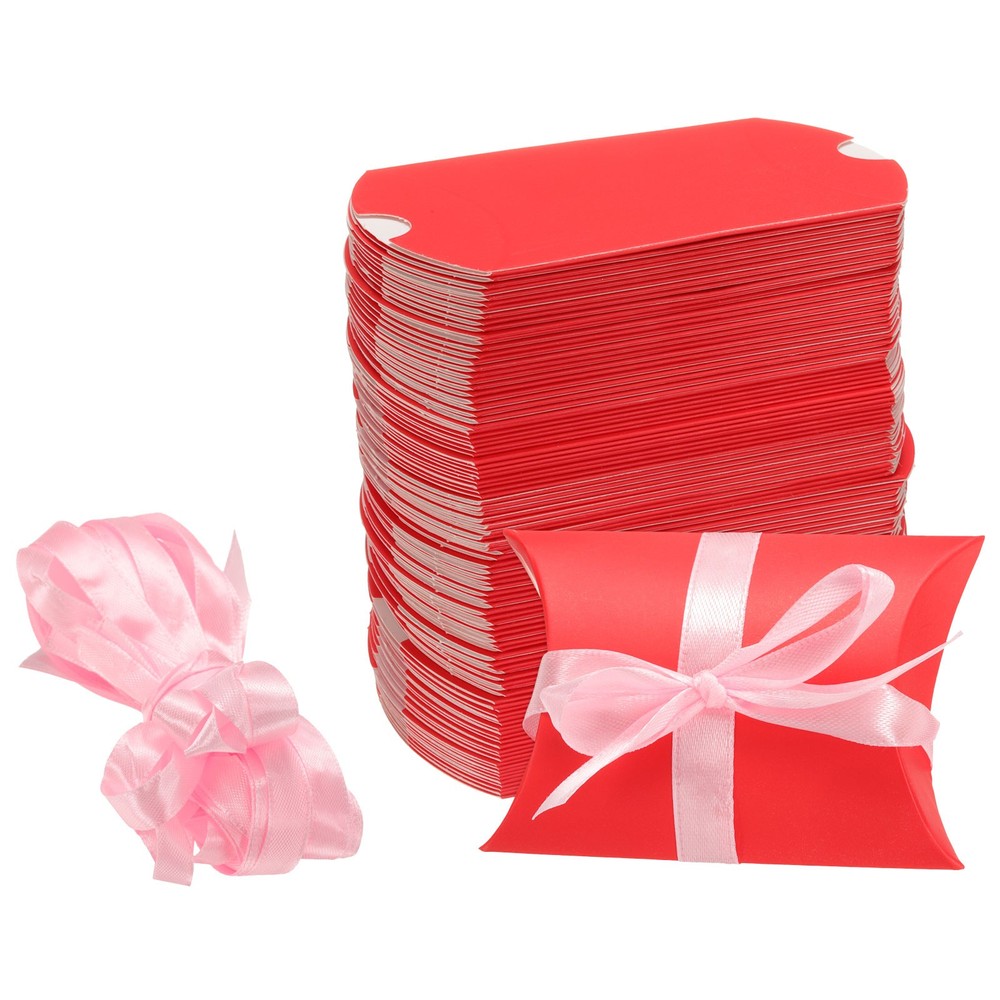 100Pcs Pillow Boxes 3.5 x 2.8 x 1 Inch Gift Boxes Red