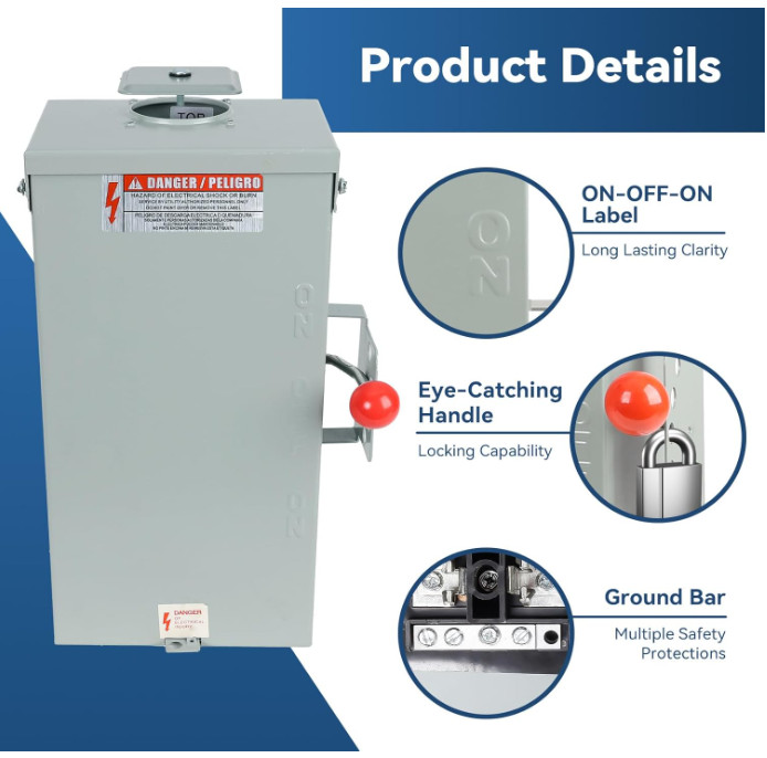 100A Generator Transfer Switch,24000W General-Duty Double-Throw Safety Switch