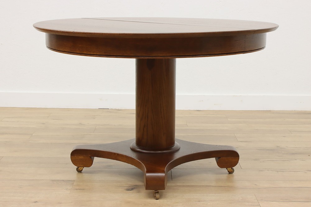 Round Oak Antique 48" Dining Game Table 2 Leaves Opens 76" #50187