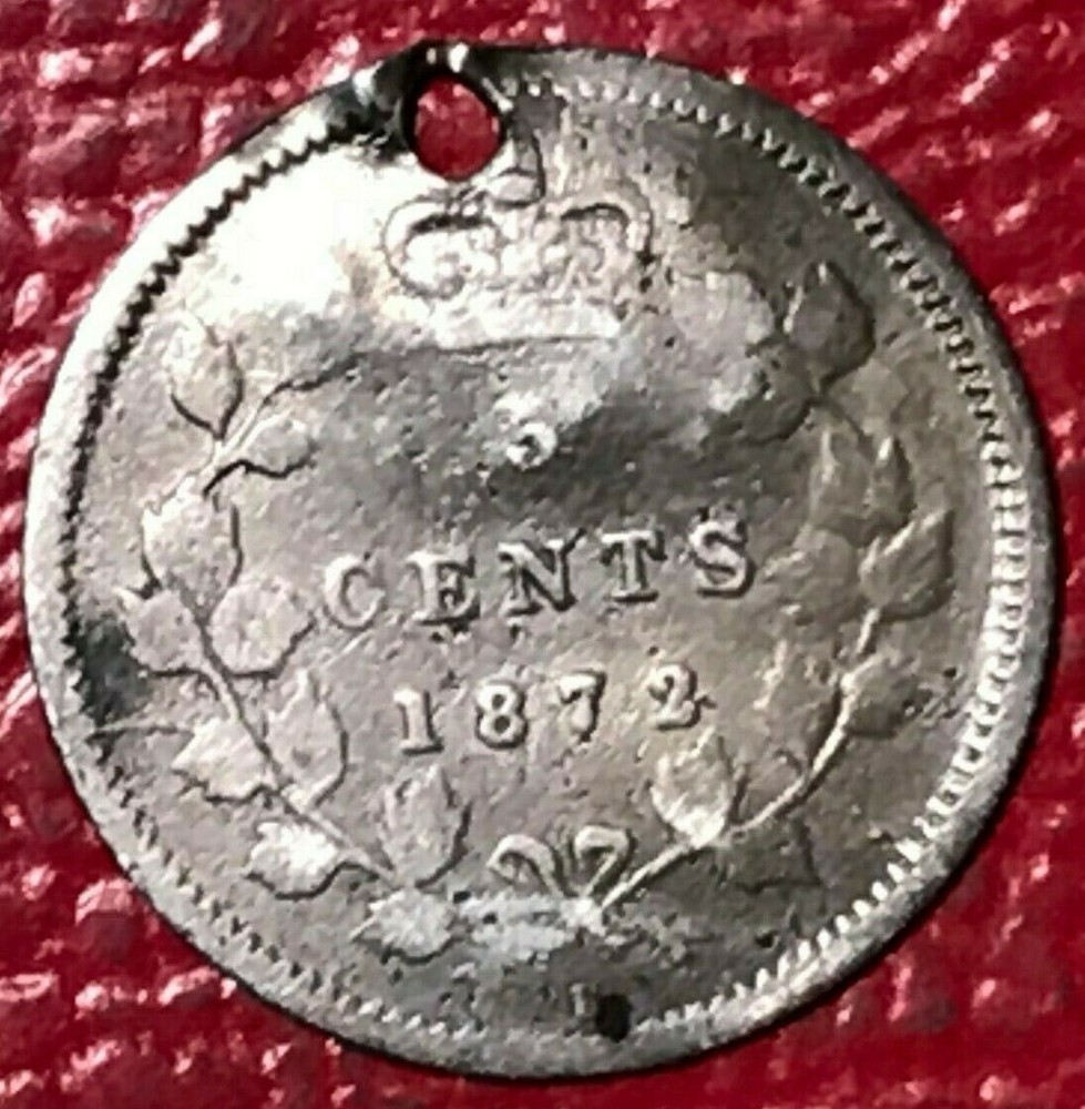 LOVE TOPEK INITIALS CWP 1872 CANADA SILVER 5 CENTS COIN-HOLED/BENT-SEP131