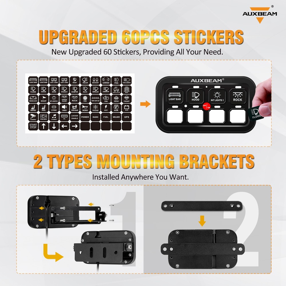 AUXBEAM Blue BB80 8 Gang on-off Switch Panel Automatic Dimmable System For Ford