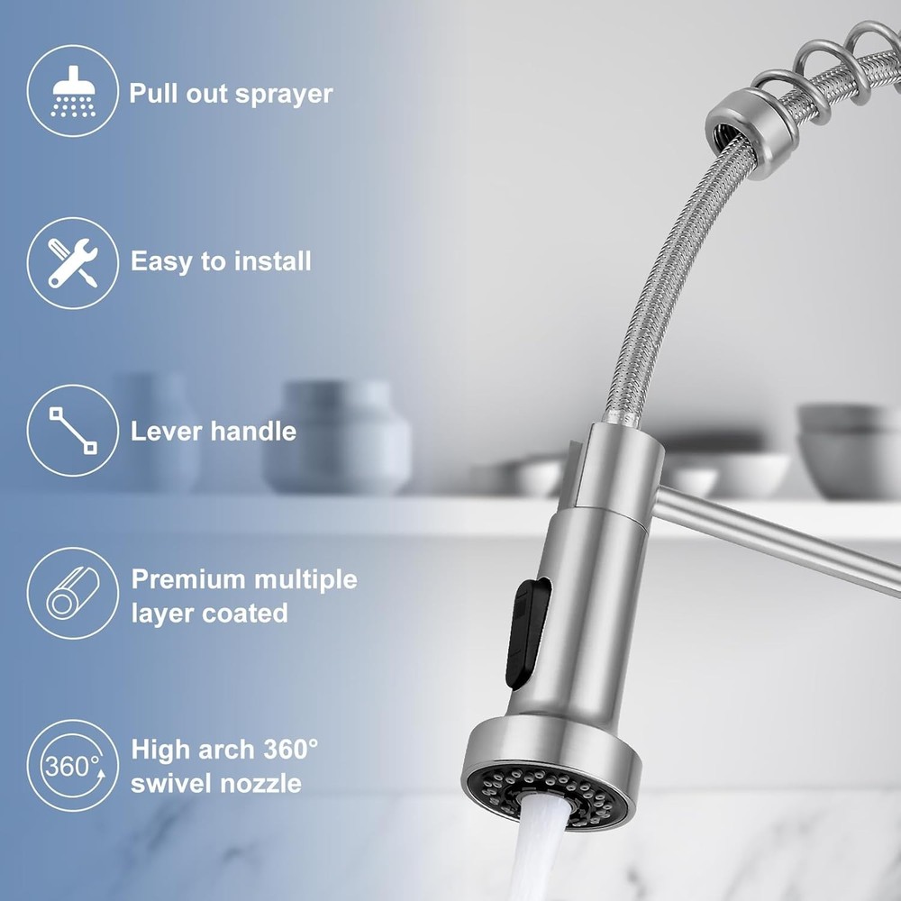 Kitchen Faucets with Pull Down Sprayer Brushed Nickel High Arc Single Handle ...