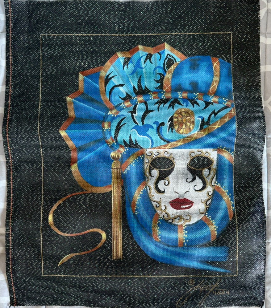 LEIGH DESIGN HANDPAINTED MARDI GRAD MASK- 18 COUNT MESH