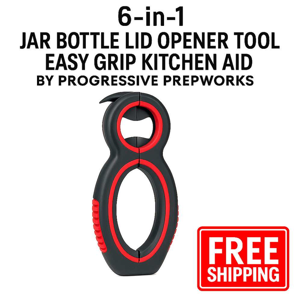 6-in-1 Jar Bottle Lid Opener Tool – Easy Grip Kitchen Aid/ Progressive Prepworks