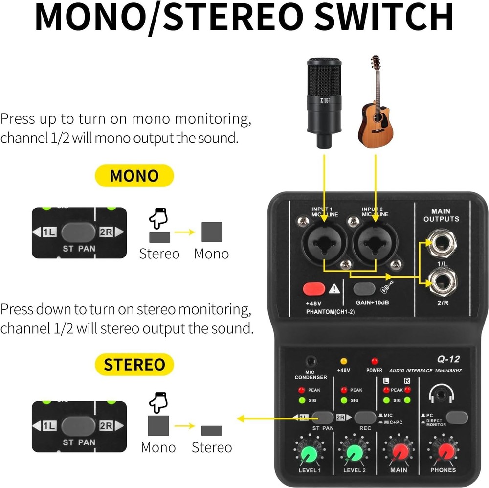 USB Audio Interface Q-12: XLR & 3.5mm Inputs for Studio-Quality Recordings