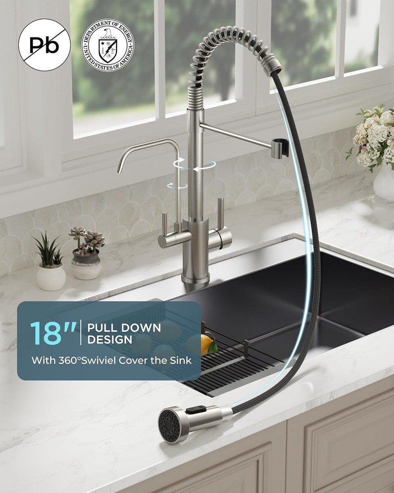 2 in 1 Kitchen Faucet with Drinking Water Filter Brushed