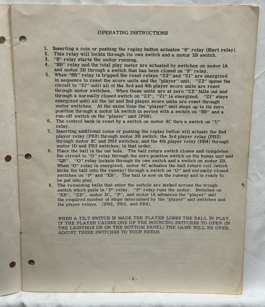 ORIGINAL-GOTTLIEB-BIG INDIAN-INSTALLATION & GAME OPERATION INSTRUCTIONS