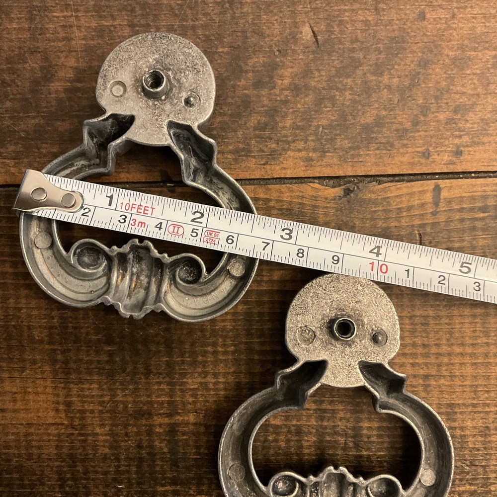 2 Antique Silver Pewter Look Drawer Pull Door Knocker Style handle