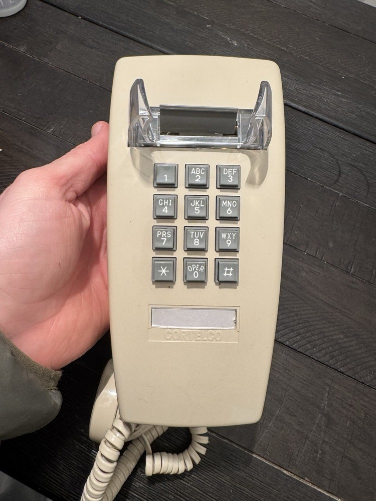 RETRO Off WHITE PUSH BUTTON CORDED BASIC WALL PHONE TELEPHONE CORTELCO EC