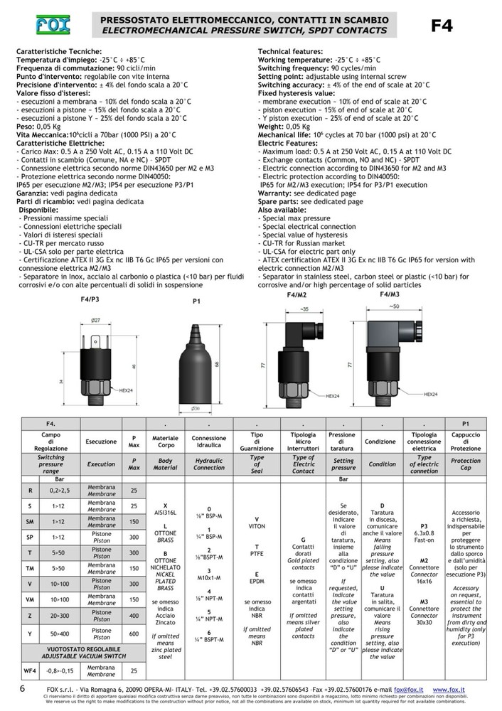 F4TM1/P3 Fox hydraulic pressure switch pressure switch