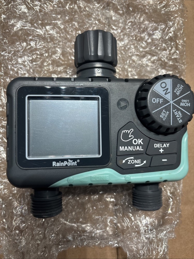 New ITV205 RainPoint Programmable 2 Zone Water Timer w/Rain Delay/Auto Control
