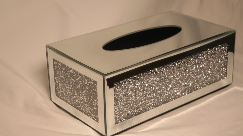 Rectangular Mirrored Tissue Box Cover,Crystal Crushed Diamond Tissue Box,Silver