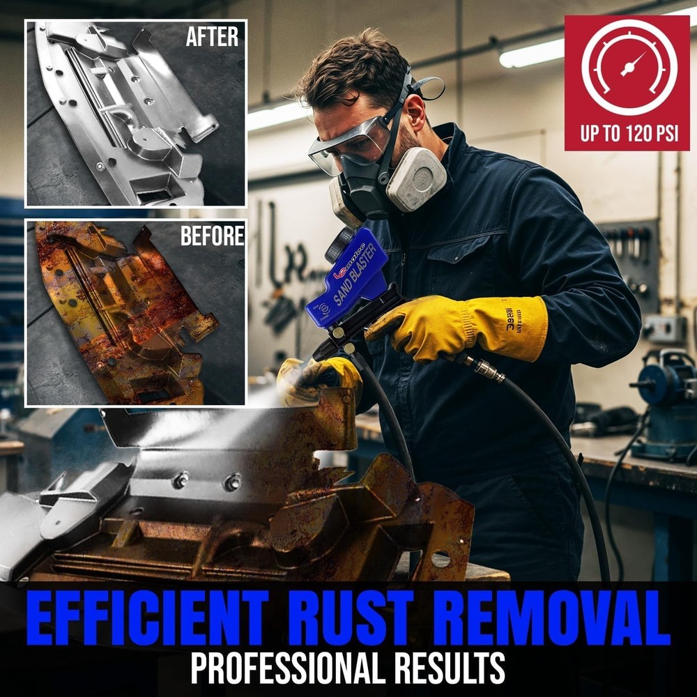 Complete Portable Sand Blaster Set - 4+ CFM, Siphon Function & Versatility