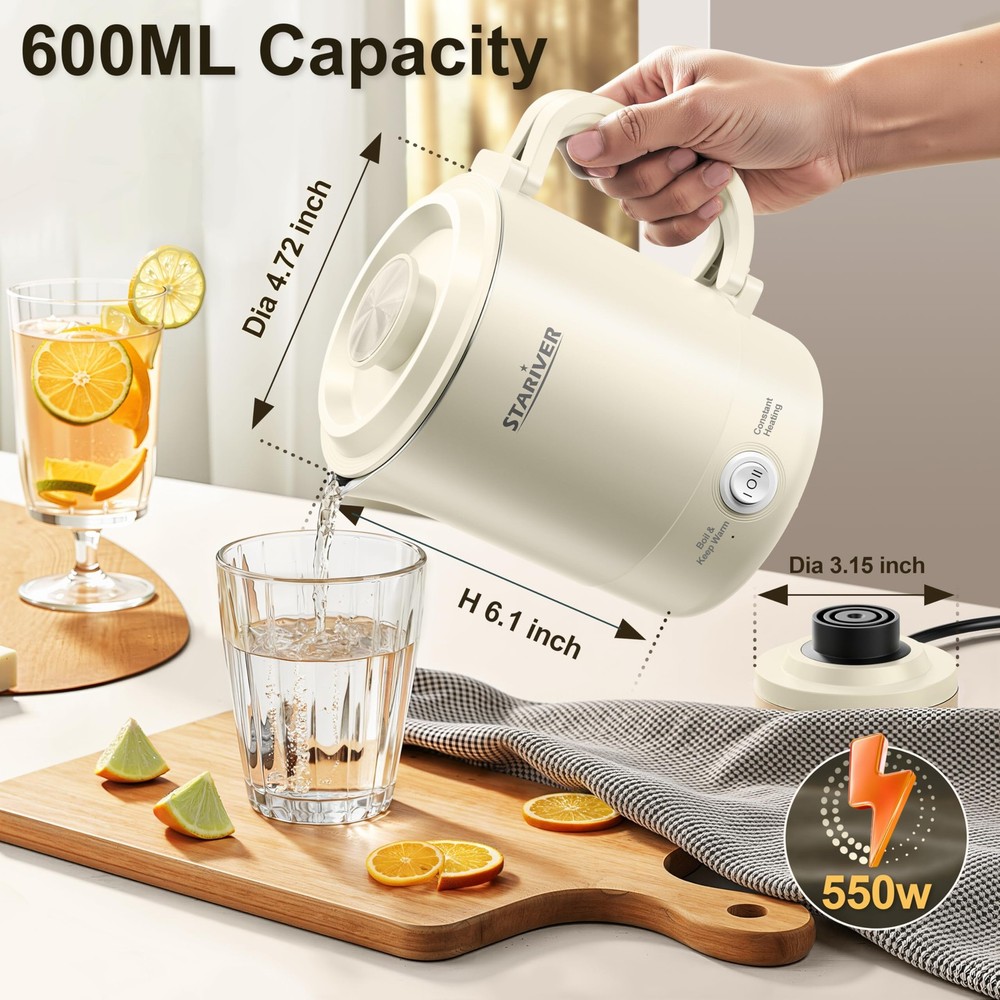Portable Travel Kettle, 600ML Small Electric Kettle with Foldable Handle, Foo...