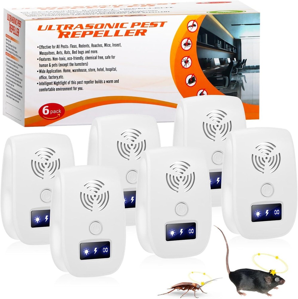 6 Pack Ultrasonic Pest & Rodent Repellers – Smart Chip, Safe Home Bug Control