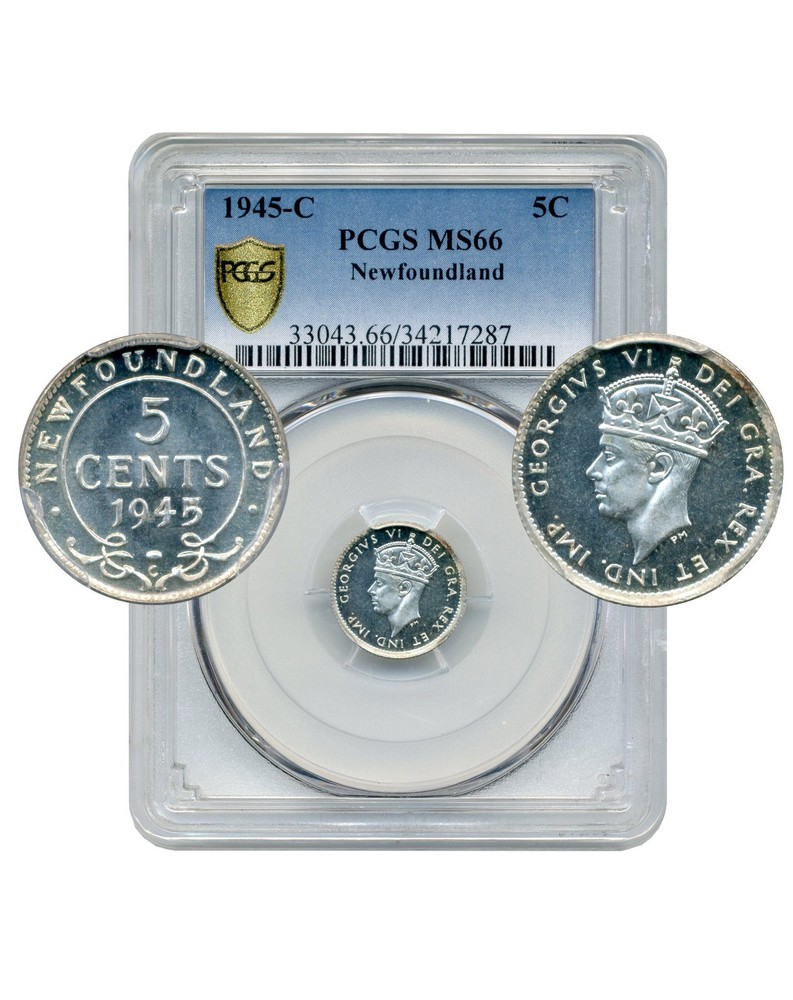 1945-C Newfoundland 5 Cents - GEM Uncirculated, PCGS MS66