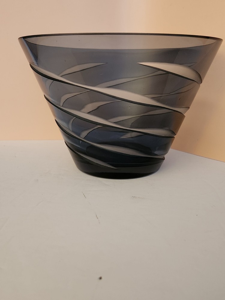 Vintage Handblown Currents Blue Gray Crystal Bowl