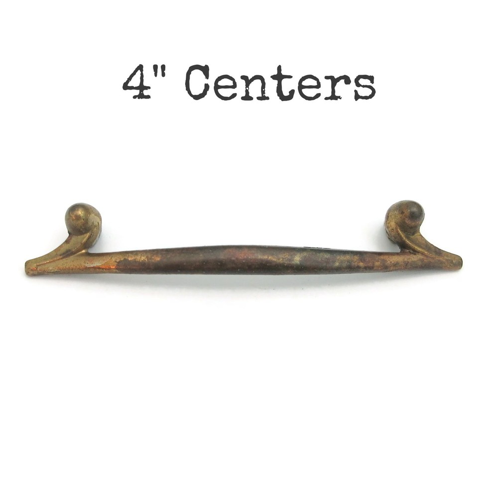 Vintage Drawer Pull 4" centers Atomic Handle MCM Aged Brass  Tone LM13