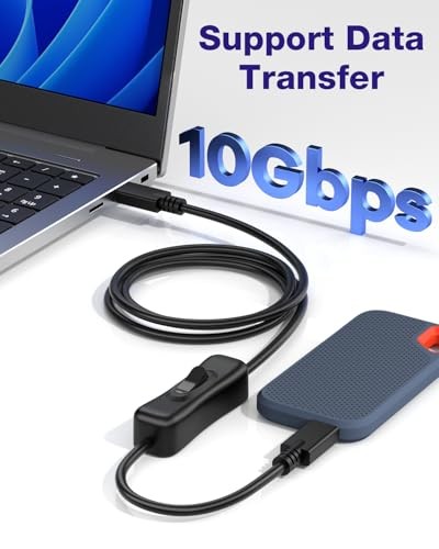 USB Type-C On Off Switch Cable [3.3ft], USB 3.1 C to C Cable with Switch Black