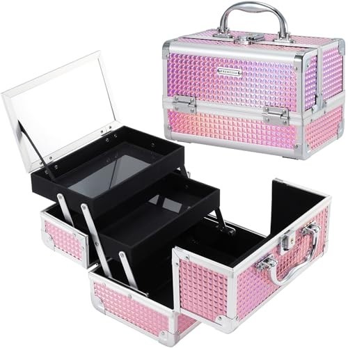 Portable Makeup Train Case Organizer with Mirror, Locking Storage for Cosmetics