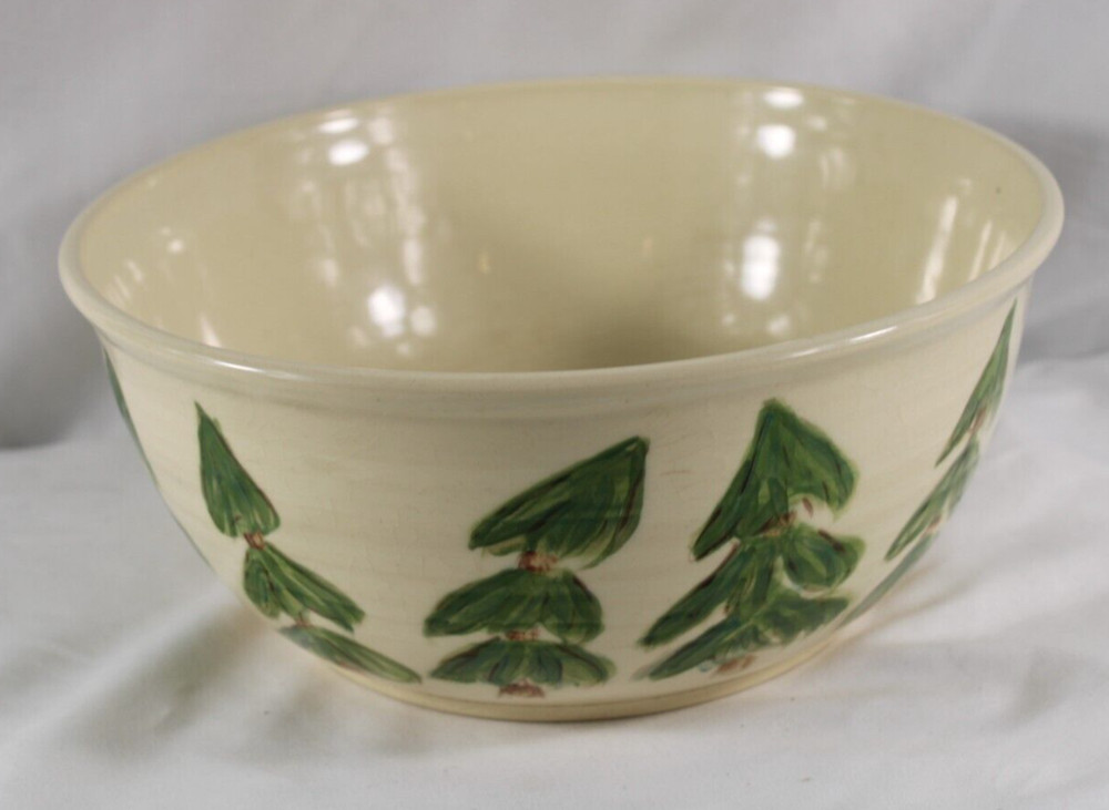 Studio Pottery Large Bowl Signed CC Christmas Trees