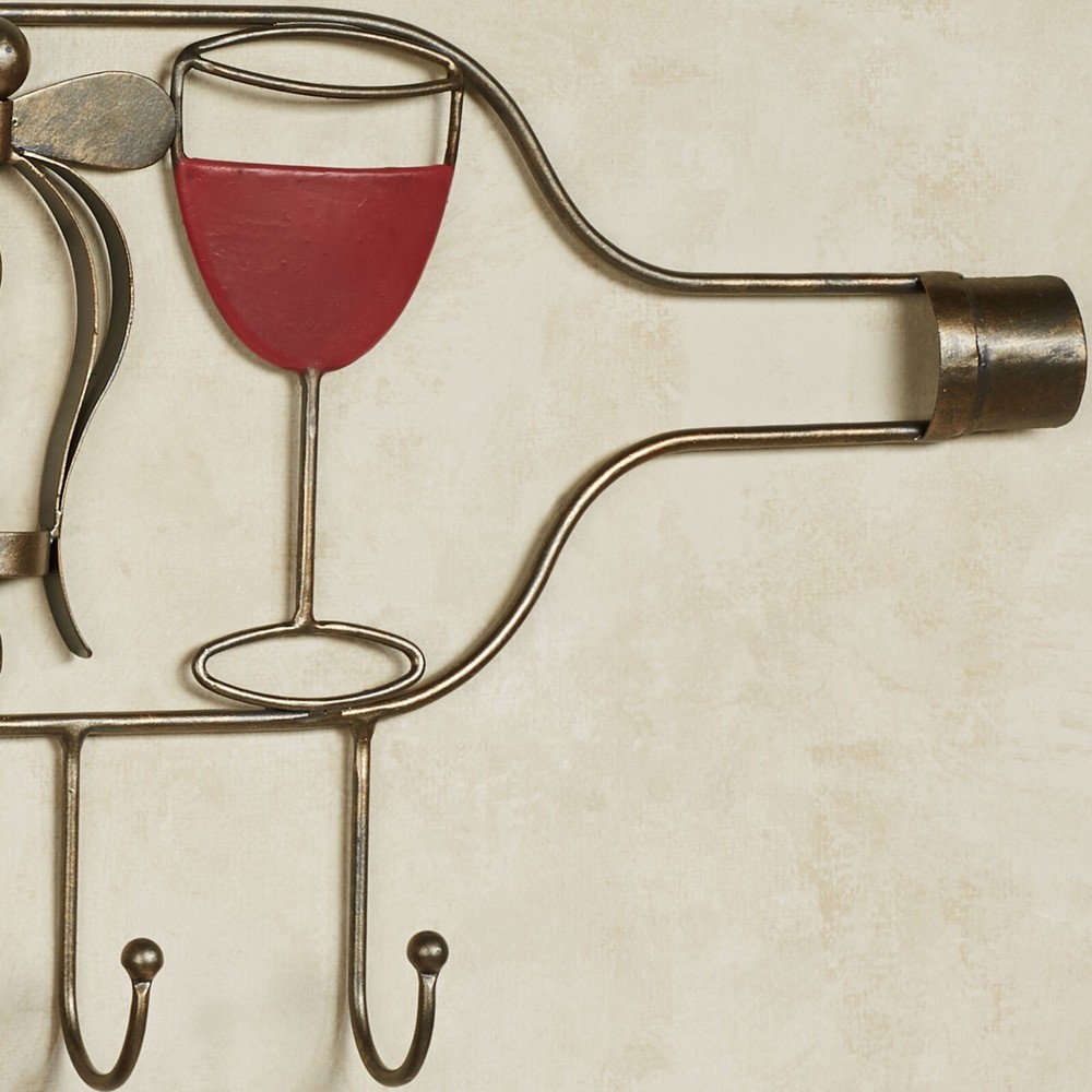 Wine Bottle and Corkscrew Wall Rack Bronze Jacket Hook