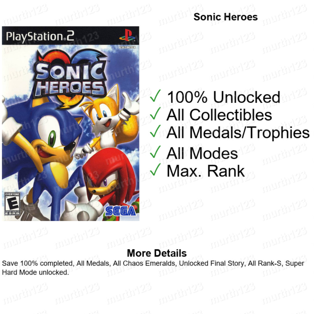 Sonic Heroes Mega Collection PLUS Shadow Riders Unleashed PS2 Memory Card Save