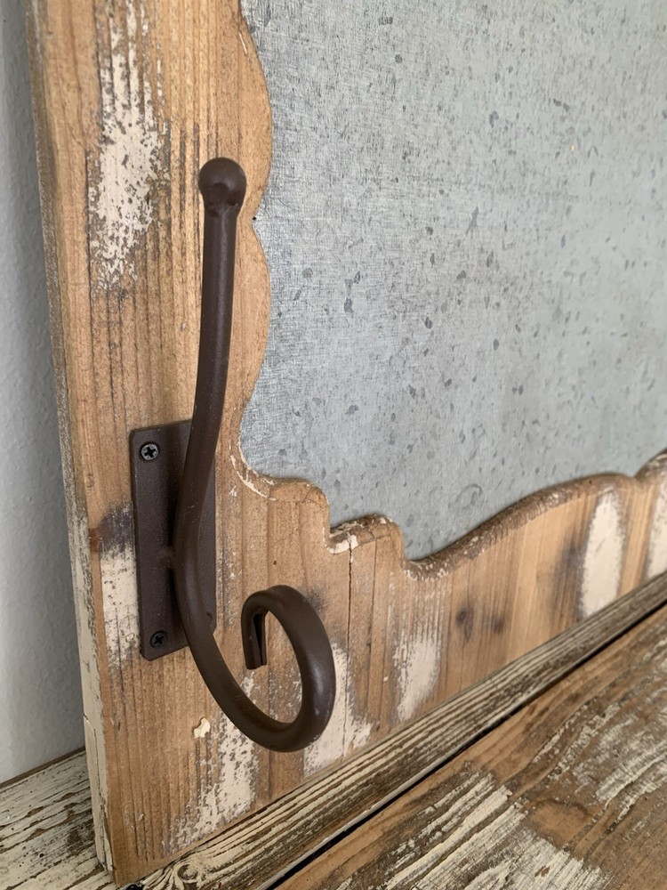 Wall Mount 27”x 16” Framed Galvanized Magnetic Board W/Hooks Rustic Distressed