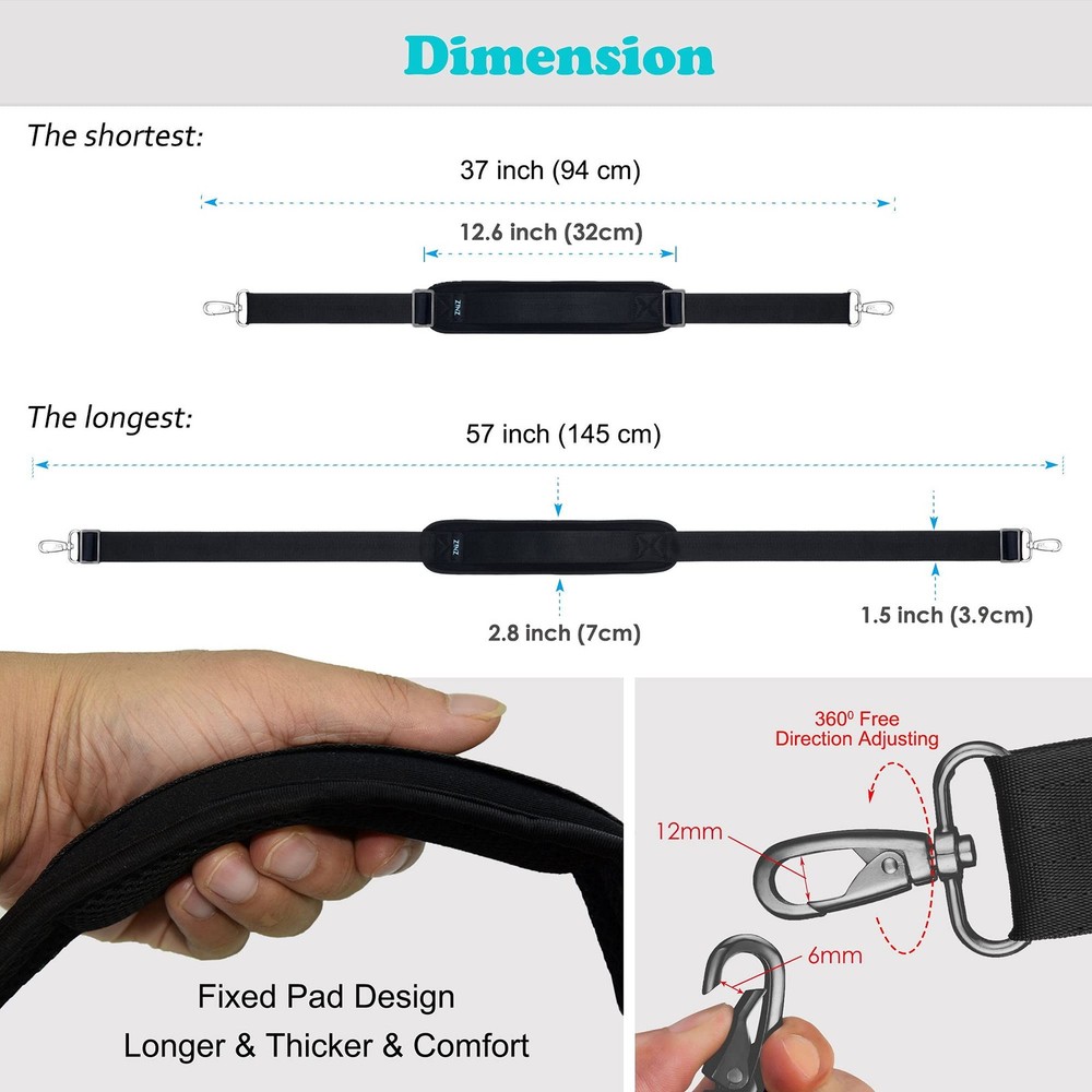 Shoulder Strap, ZINZ 57" Padded Adjustable Shoulder Bag Straps Replacement fo...