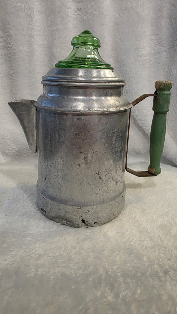 VTG Aluminum Ware Coffee Maker Uranium Glass Percolator