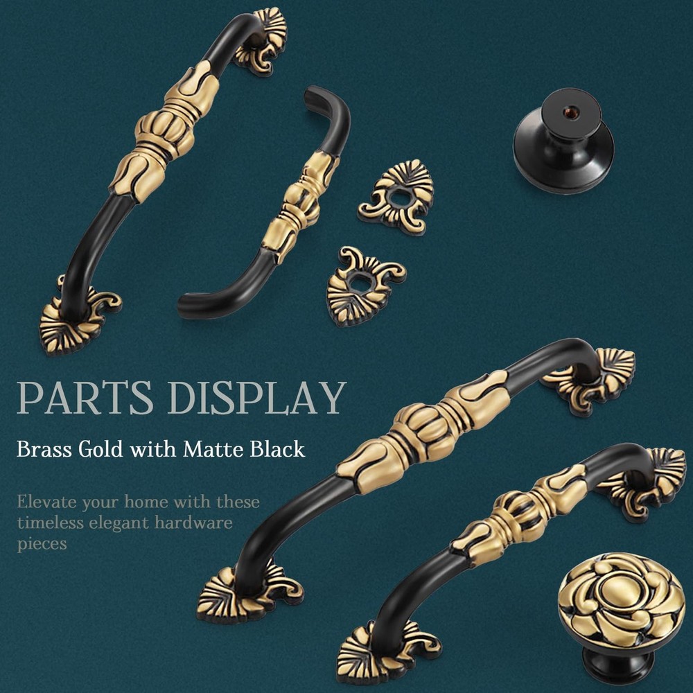 2 Pack 3-3/4” Brass Cabinet Pulls Antique Floral Pattern Cupboard Handle D