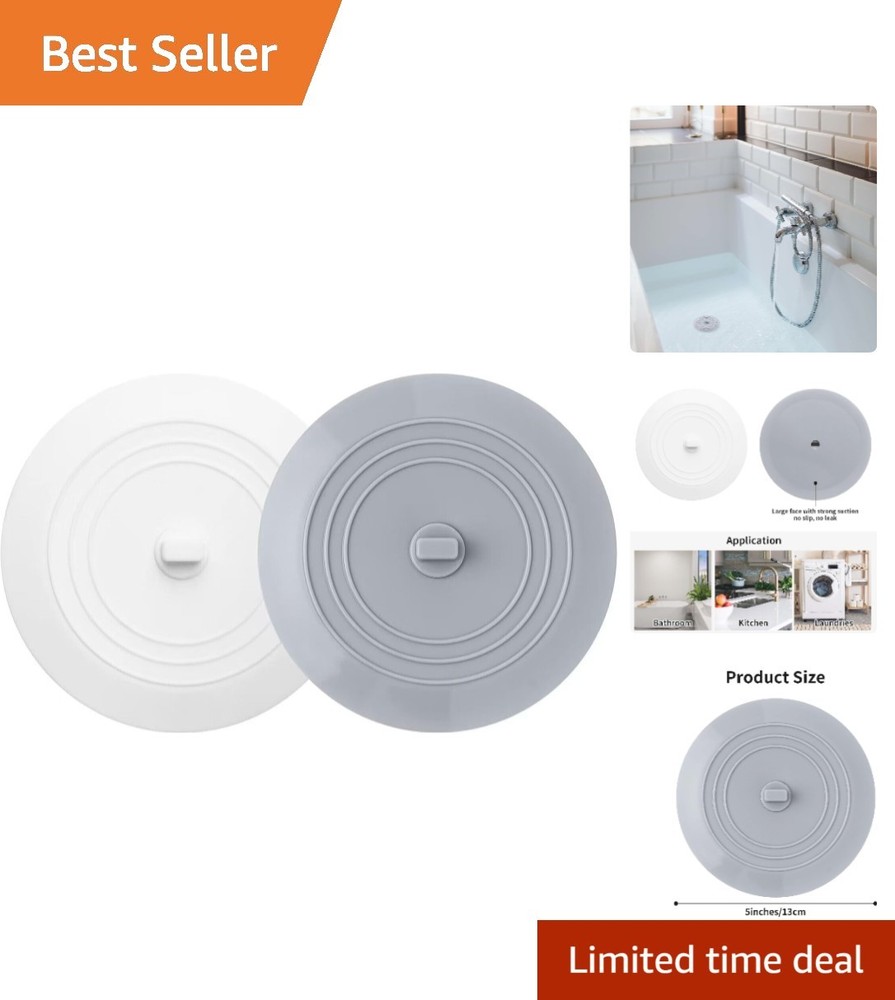 2PCS Flat Suction Drain Covers - 5” Silicone Stoppers for Home Convenience