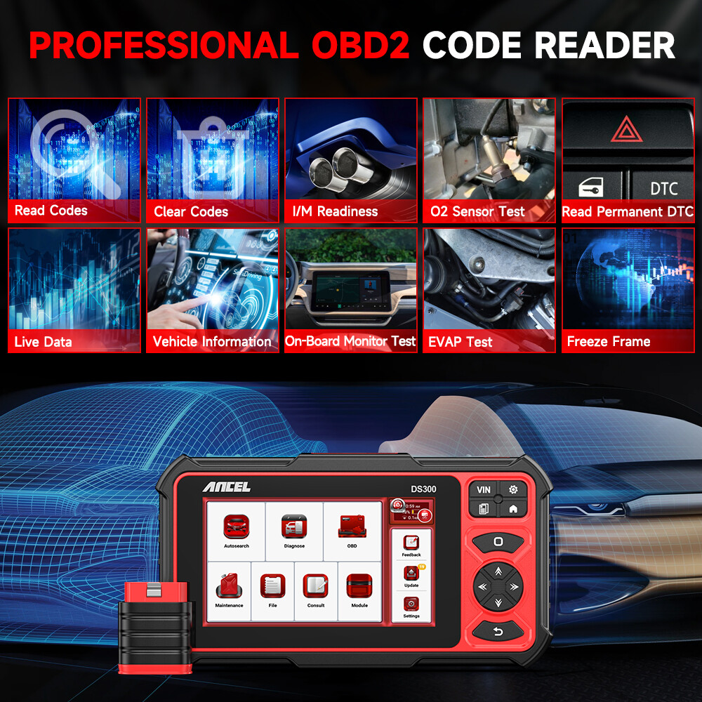 ANCEL DS300 OBD2 Scanner Bi-directional Test Engine IMMO Key Programming Tool