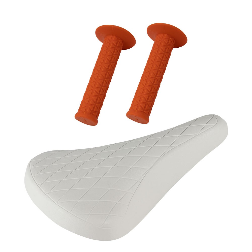 PRO+ White Diamond Saddle & Orange Triangle Grips BMX BIKE