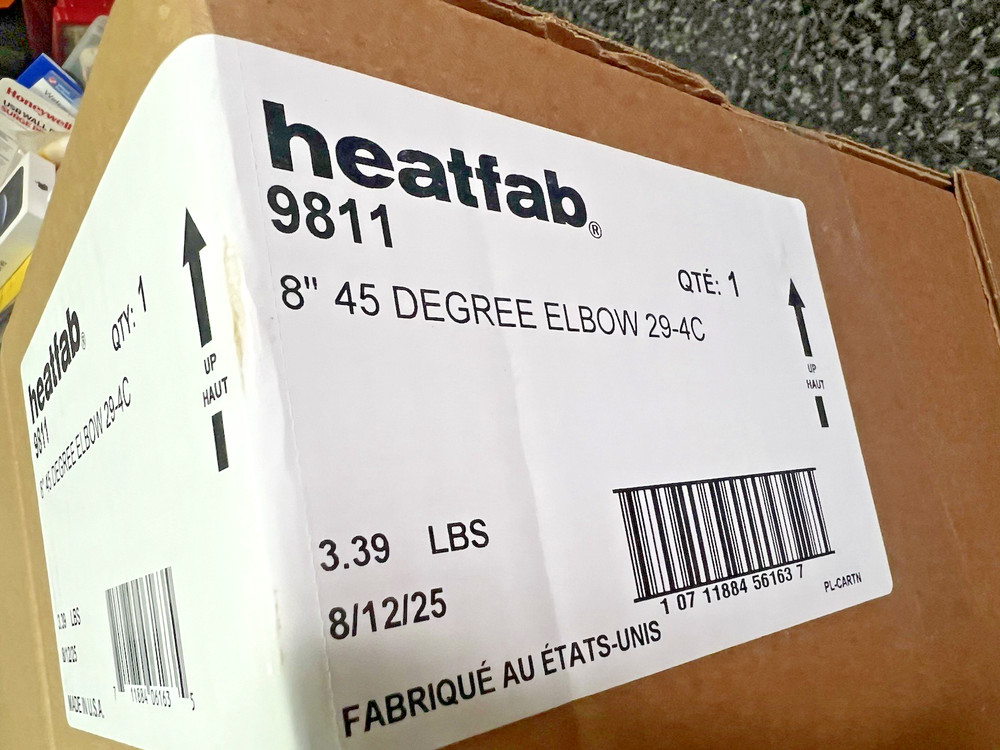 Heat-Fab 8" Saf-T Vent EZ Seal 45 Degree Elbow 29-4c 9811 Stainless Steel NEW