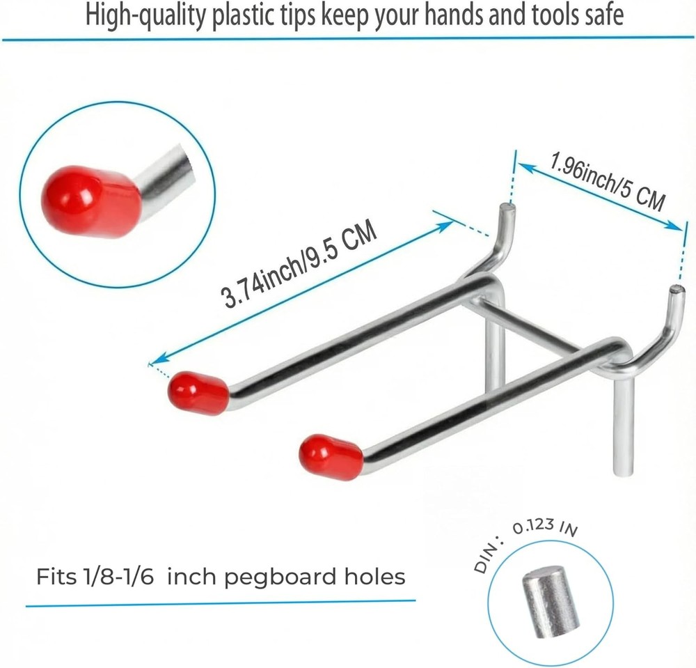 Pegboard Hooks 10-Pack Metal - Peg Board Hooks for Hanging Tools, Peg Board Orga