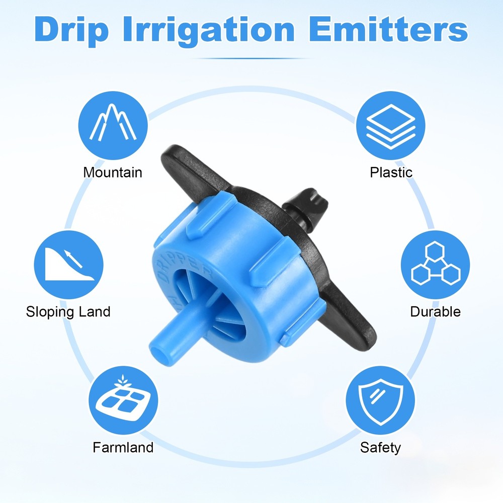 100-Pack Drip Irrigation Emitters, 2 GPH Plastic Irrigation Drippers [Blue]