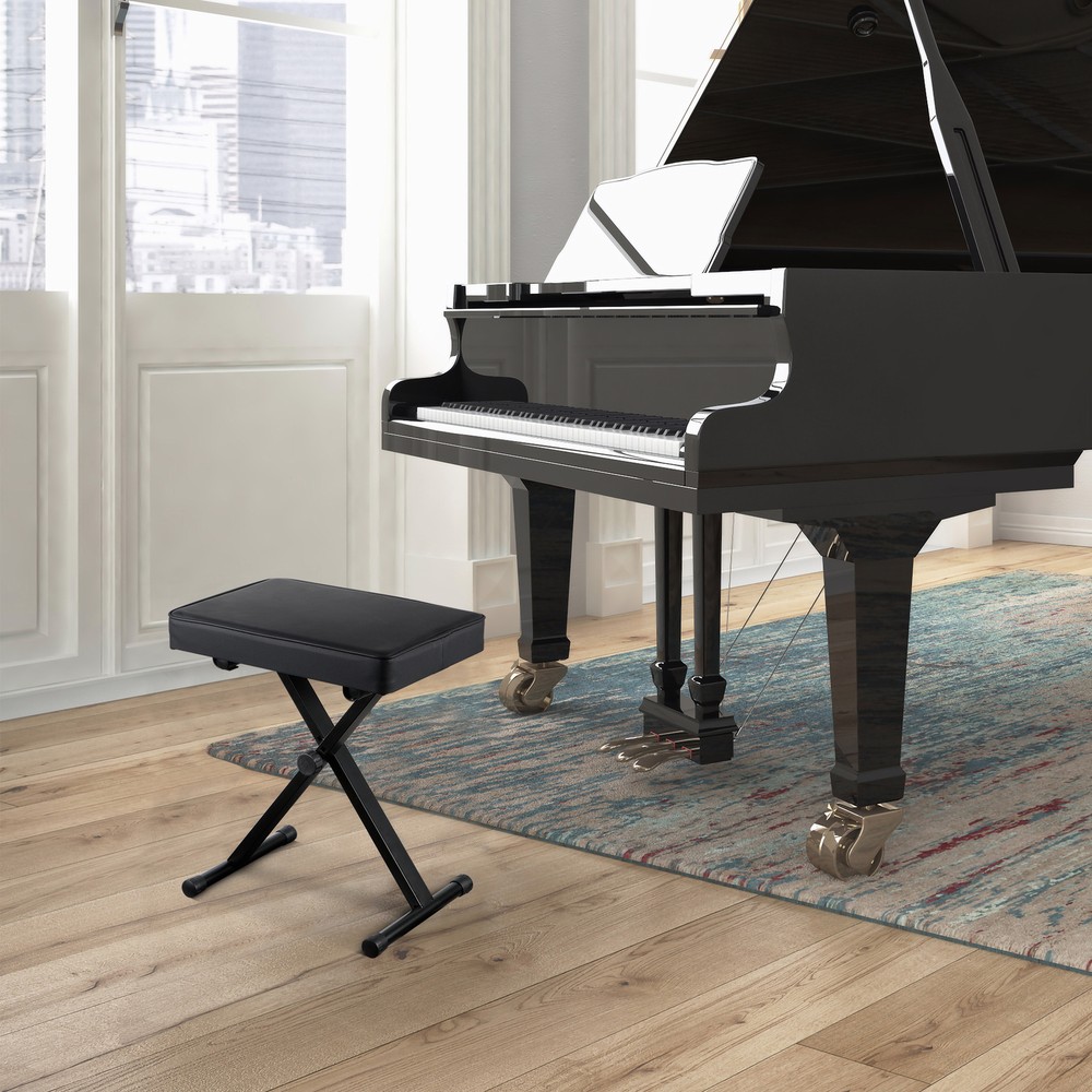 Adjustable Padded Keyboard Bench X-Style Folding Stool Piano Bench Black