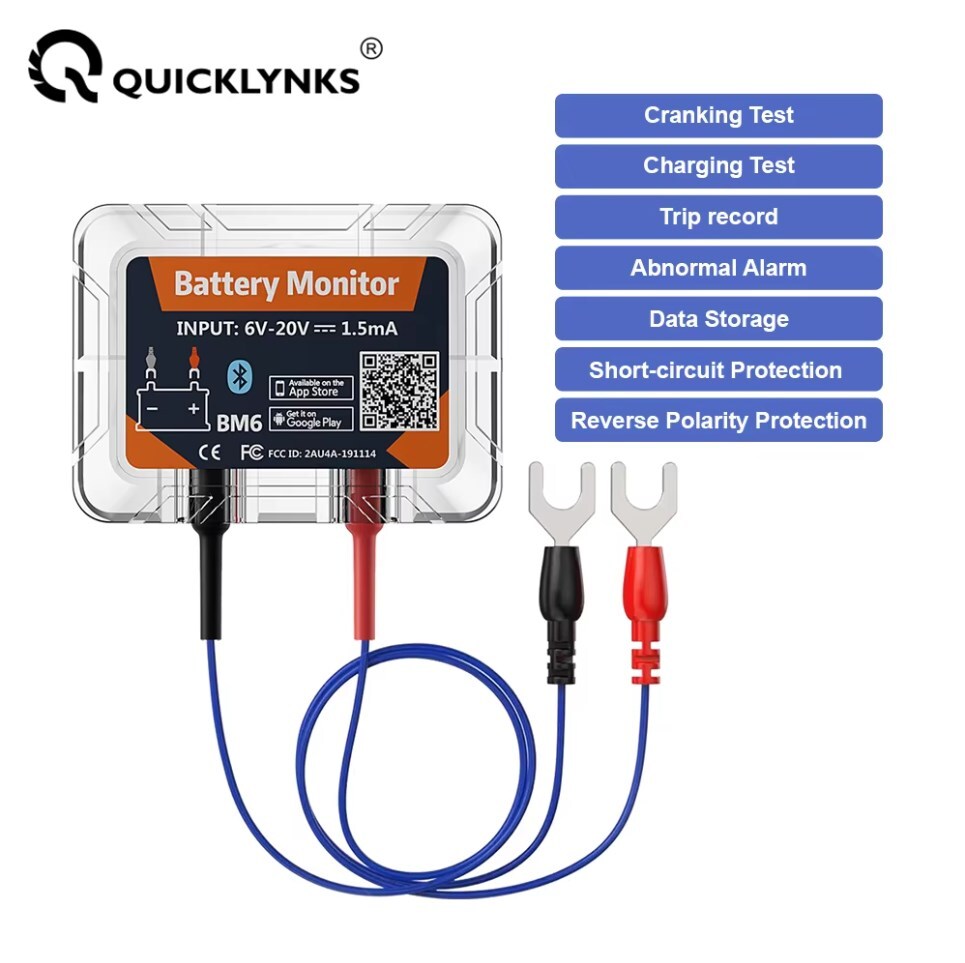 QUICKLYNKS 12V Car Bluetooth Battery Load Tester Cranking Charging Analyzer APP