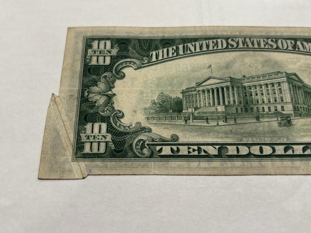 1934C $10 Federal Reserve Note GUTTER FOLD ERROR