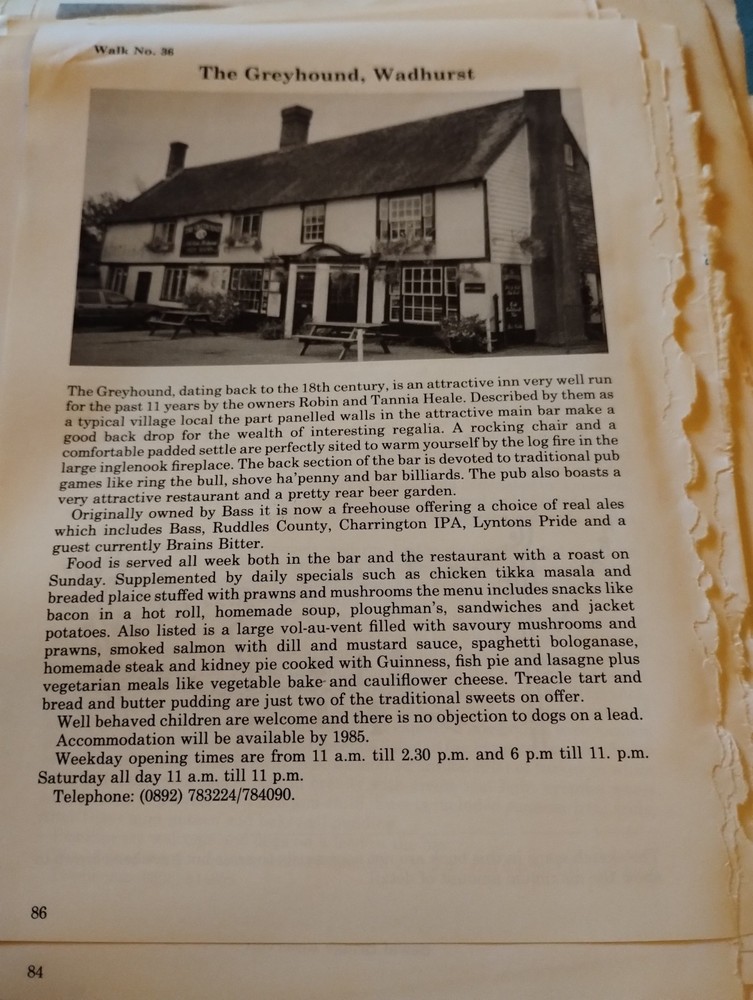 Sk249 Ephemera 1980s Article The Greyhound Wadhurst