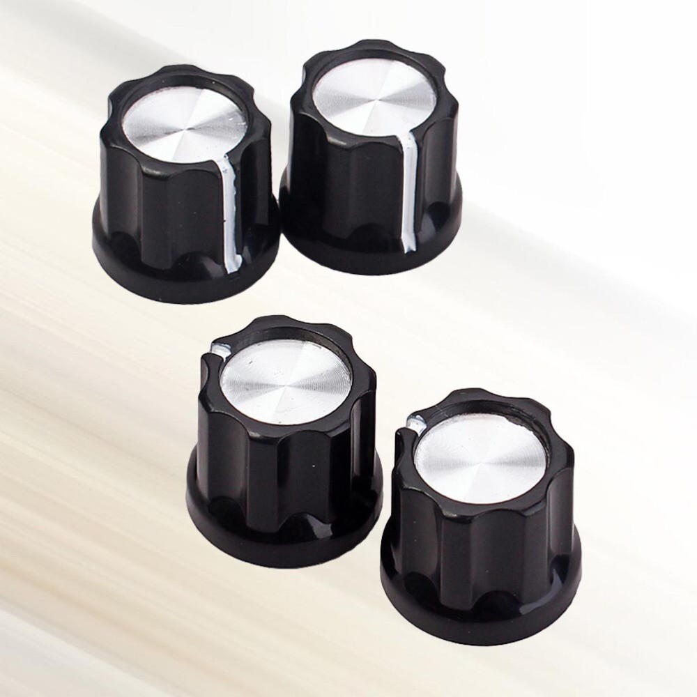 4pcs Black Silver Guitar Bass Knob Buttons D-type Shaft Pot Knobs (Black)