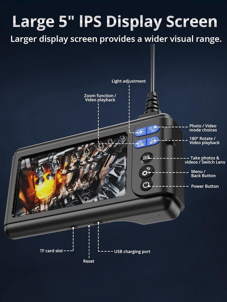 Compact 9.8FT Endoscope Camera - High Resolution, Waterproof, User-Friendly