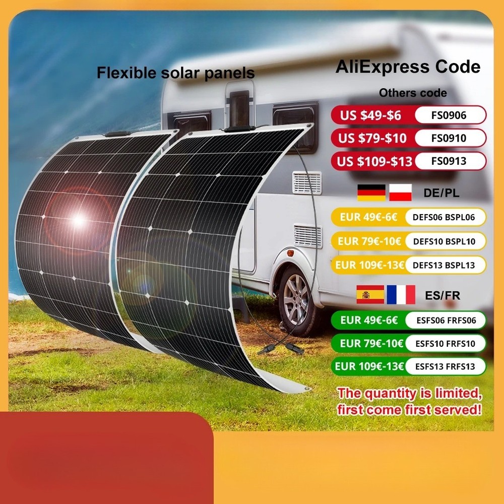 18V 200W Flexible Solar Panels 2PCS 100W Monocrystalline Solar Panel Camping RV