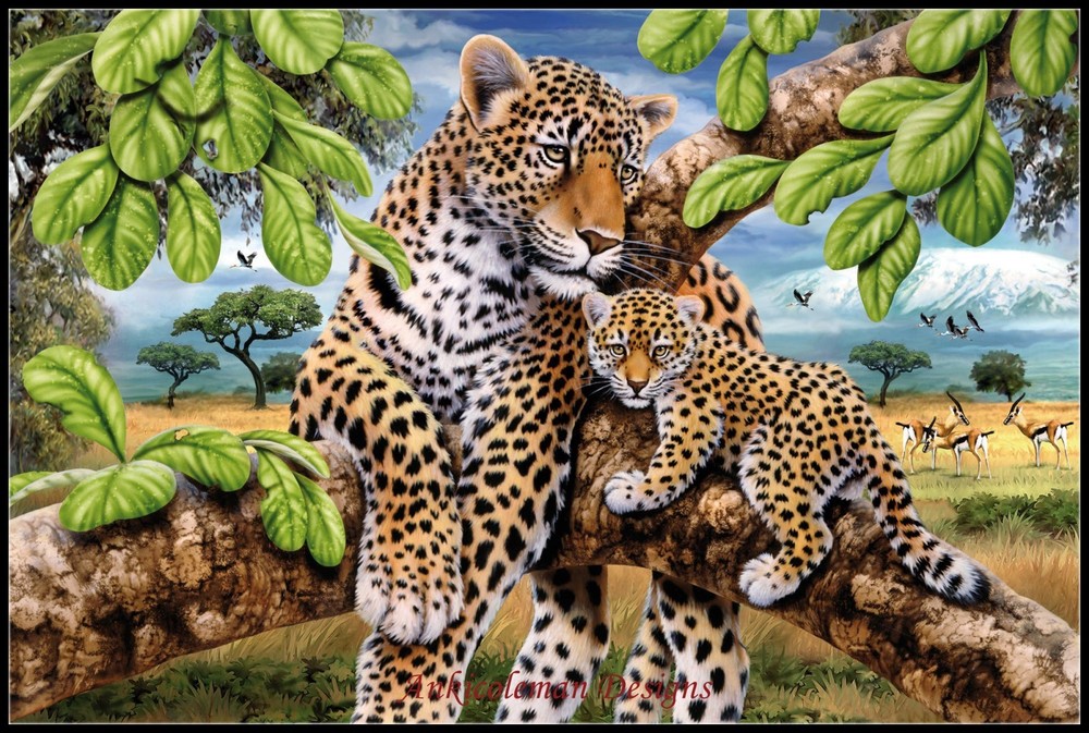Counted Cross Stitch Kits Needlework Crafts DIY Chart  - Leopard & Cub